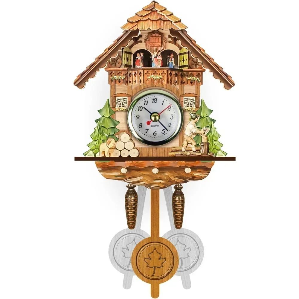 Wooden Cuckoo Wall Clock with Bird Alarm and Silent Quartz Movement