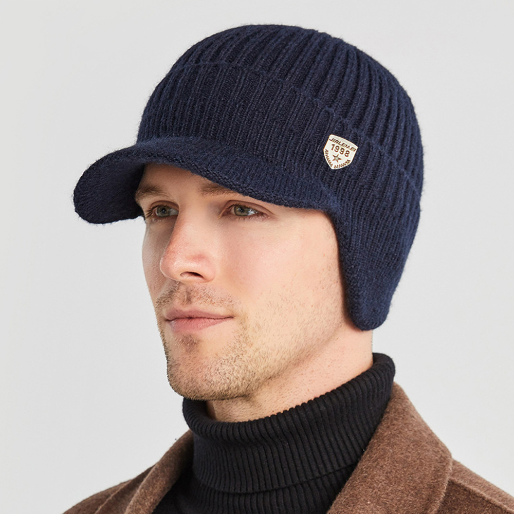 Men Winter Knitted Hat, Outdoor Cycling Ear Protection, Warmth Peaked Cap, Casual Fashion Sunhat, Bomber Hats for Cold