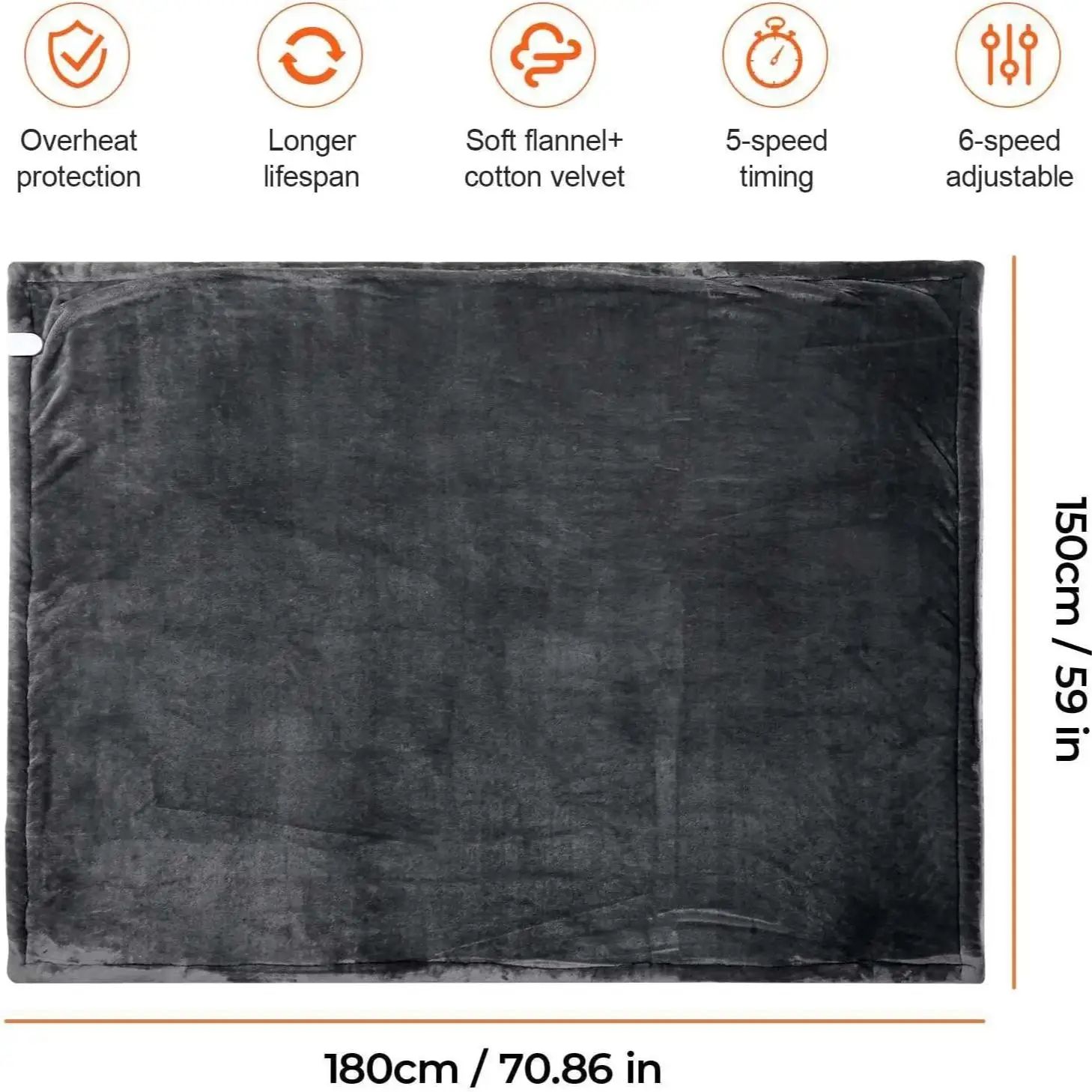 Electric Heated Throw Blanket Soft Plush 6 Heat Levels Auto Shut Off Safety Protection