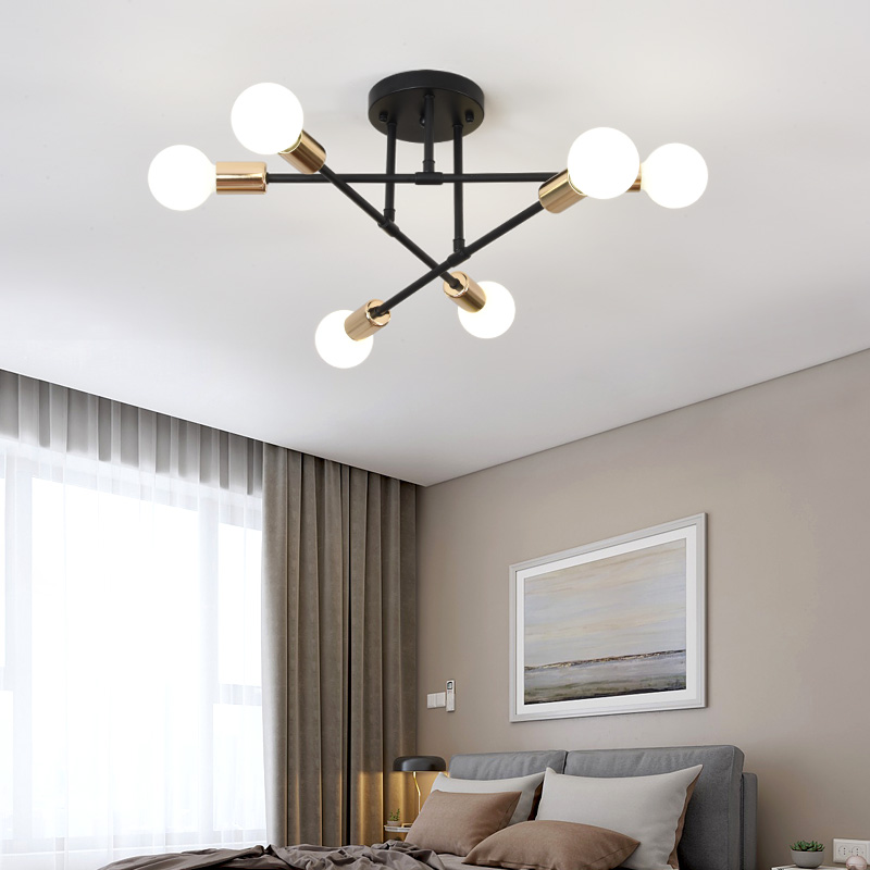 Industrial Wrought Iron LED Ceiling Lamp – Modern Vintage 6-Head Light for Living Room, Dining Room & Home Decor