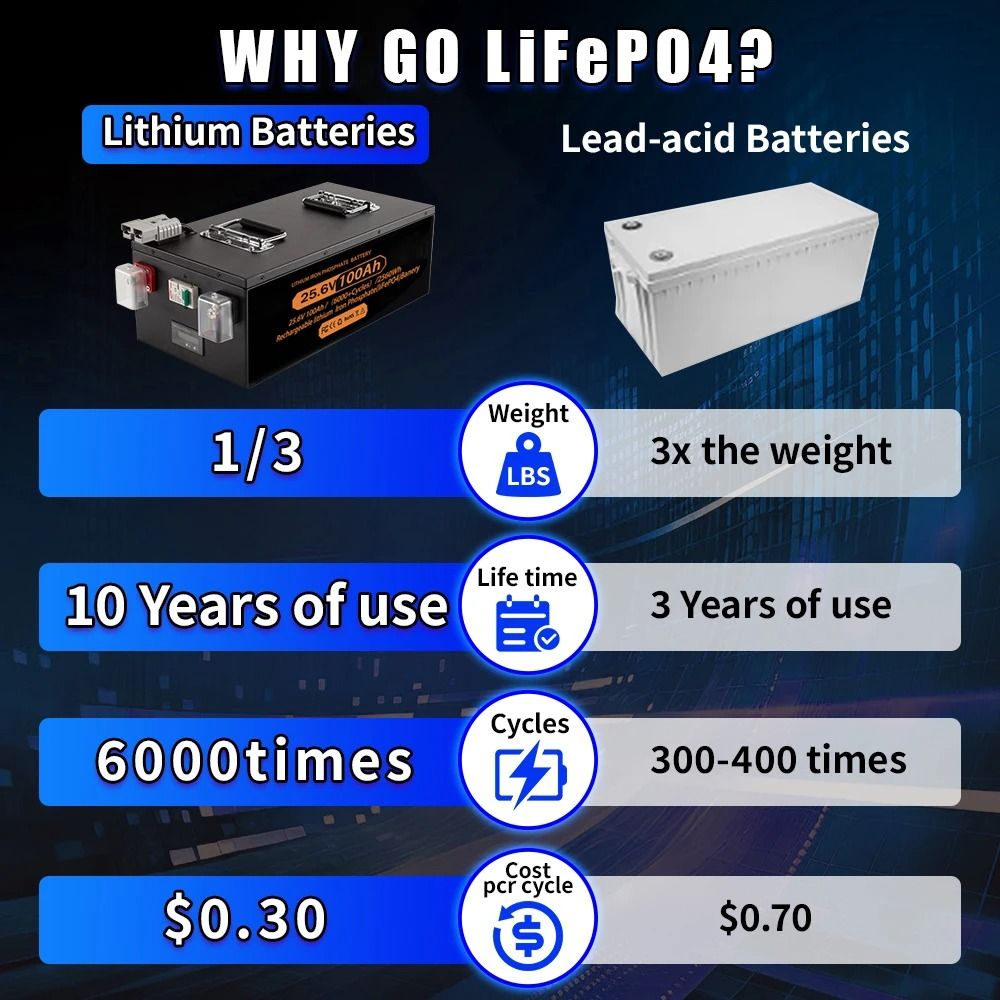 Rechargeable LiFePO4 Lithium Battery with BMS for Solar Inverter and RV Power Storage