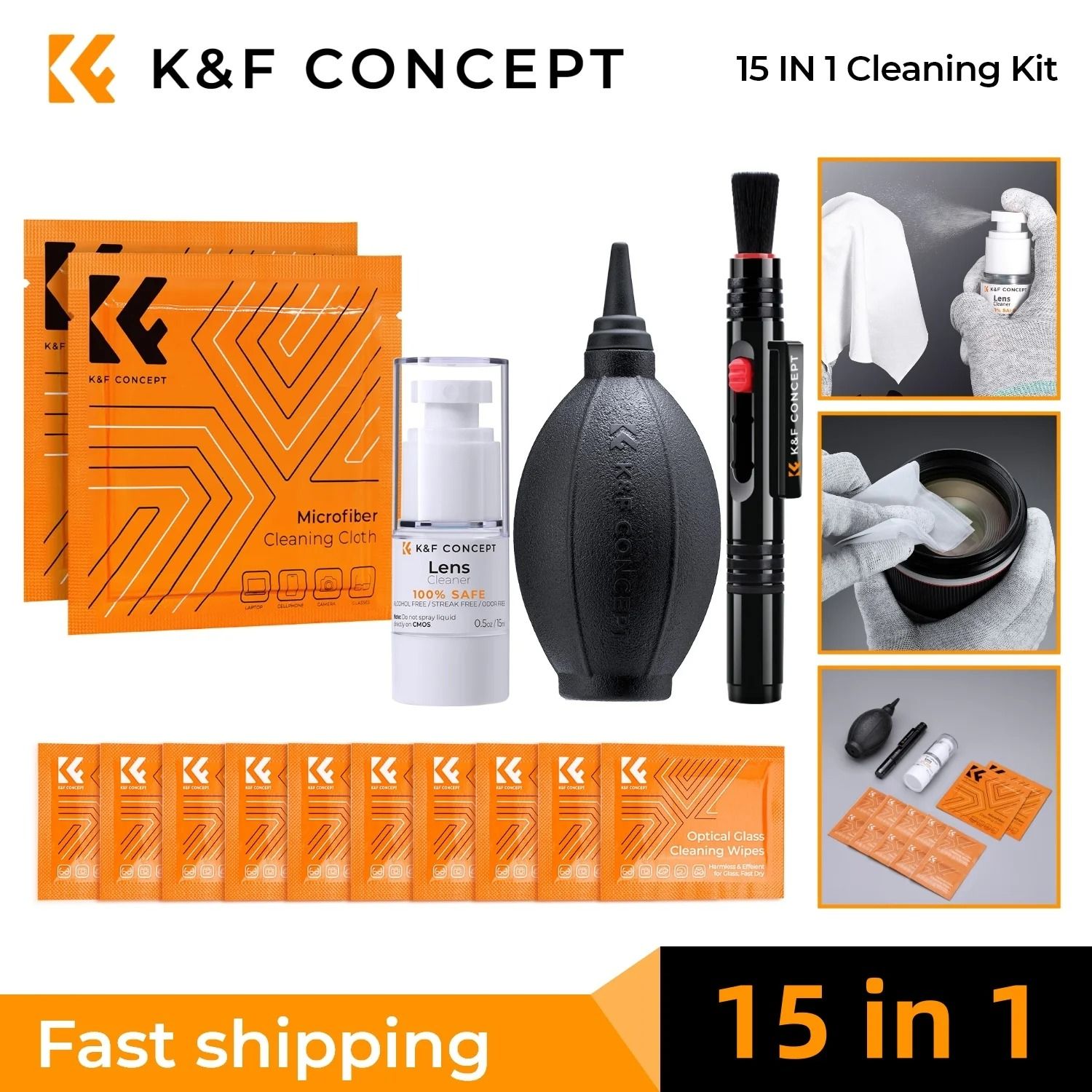 K and F Concept Camera Lens Cleaning Kit with Blower Cloth Pen and Cleaning Solution