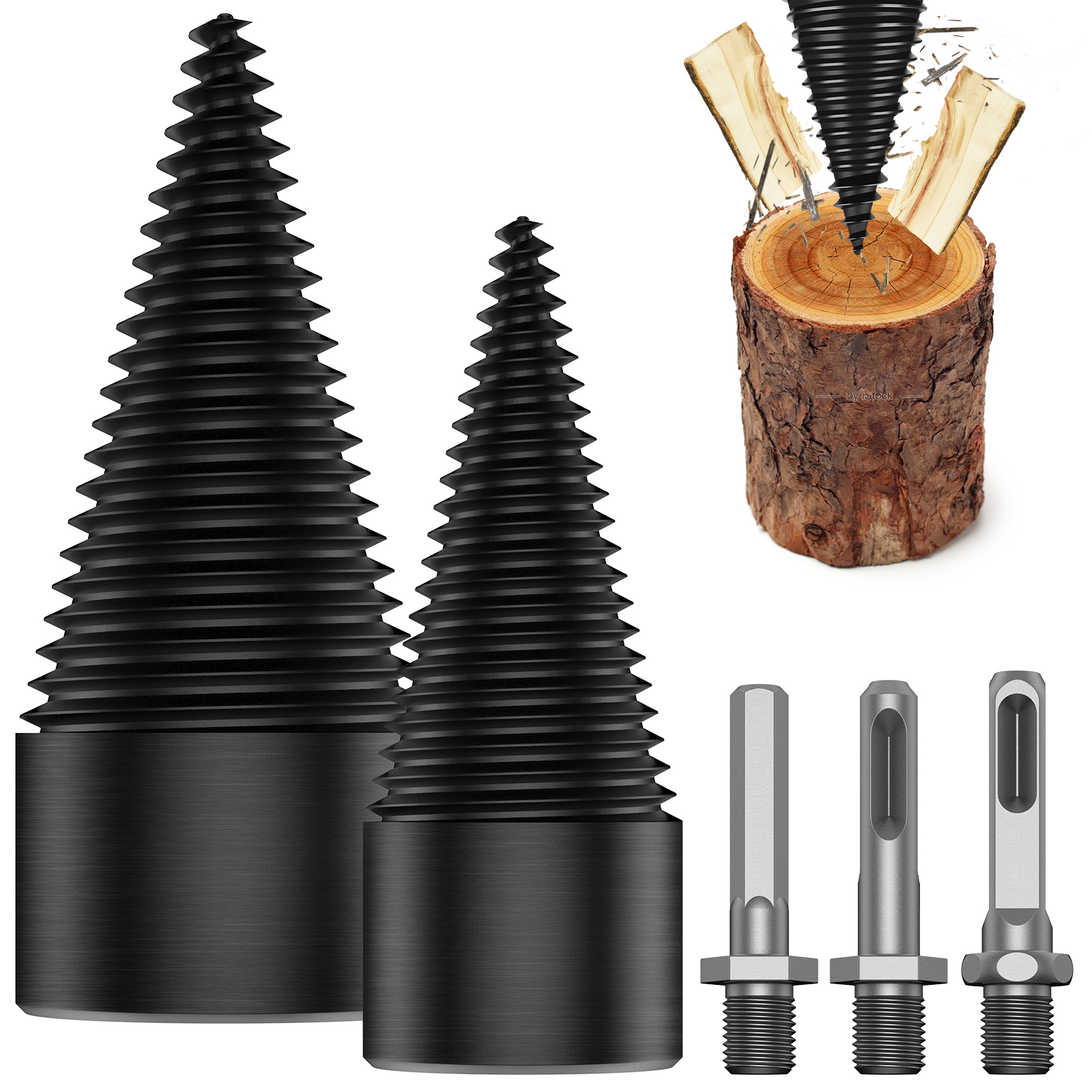 Firewood Log Splitter, Sturdy High-Carbon Steel Wood Log Splitter Screw Cones Drill Bit, Hex/Round/Square Shank
