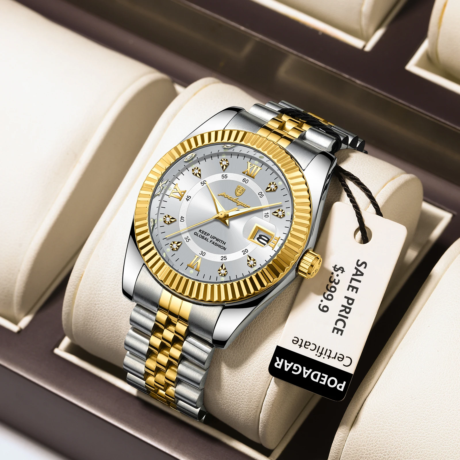 Waterproof Luxury Men's Quartz Watch, Military Date Wristwatch, Stainless Steel Fashion Watch