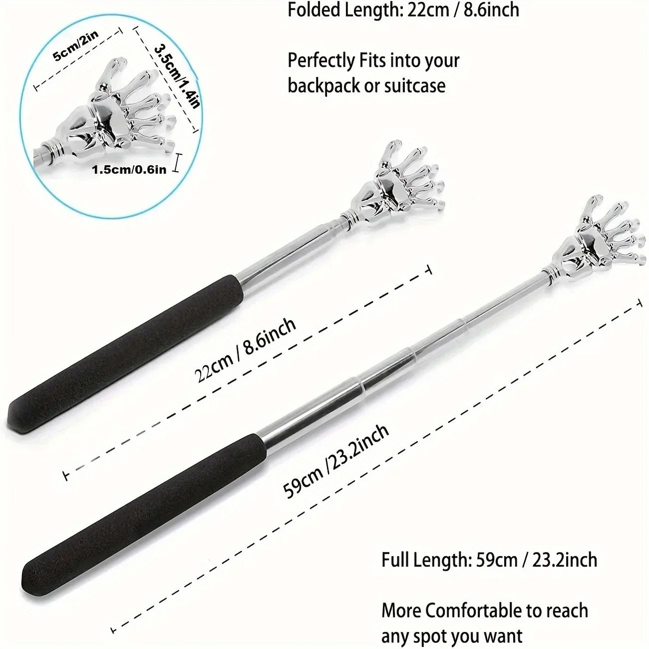 Extendable Stainless Steel Bear Claw Back Scratcher