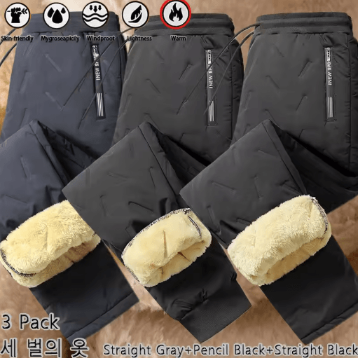 3 Pack Mens Winter Fleece Pants Waterproof Windproof Lambswool Thermal Trousers