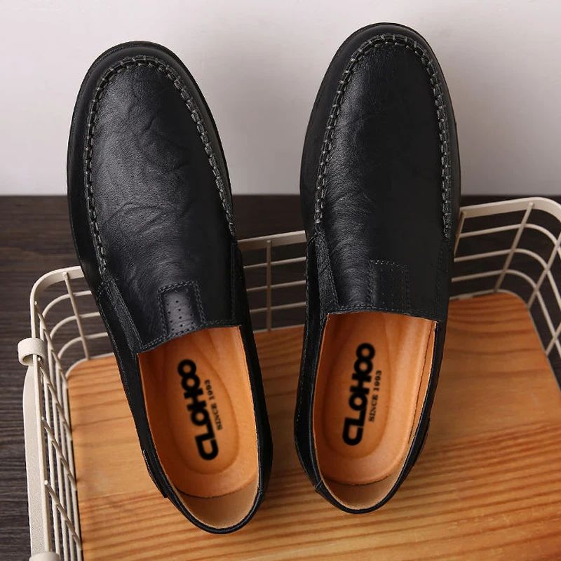 CLOHOO Handmade Men's Loafers Anti Slip Leather Slip On Driving and Business Casual Shoes