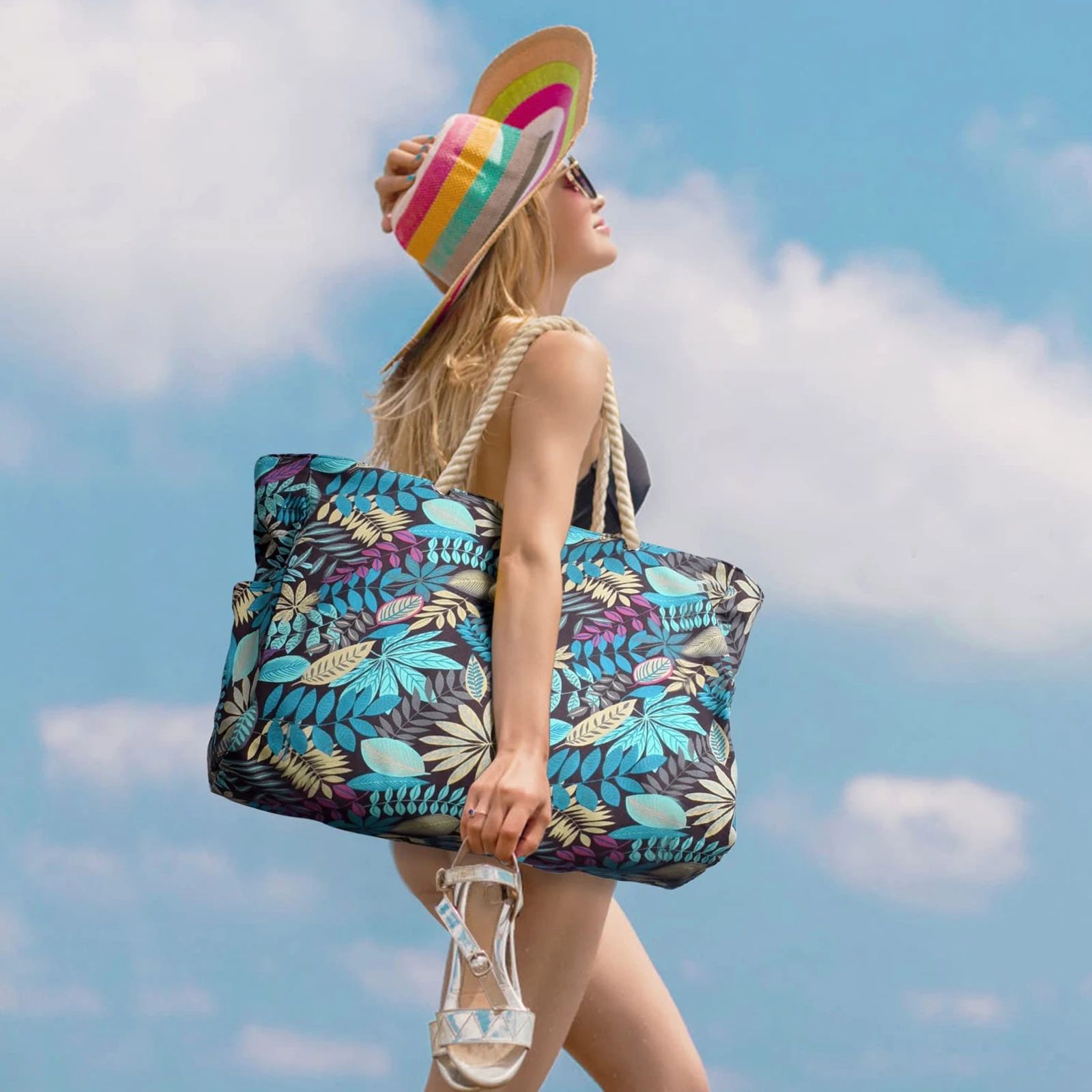 Striped Waterproof Foldable Beach Bag