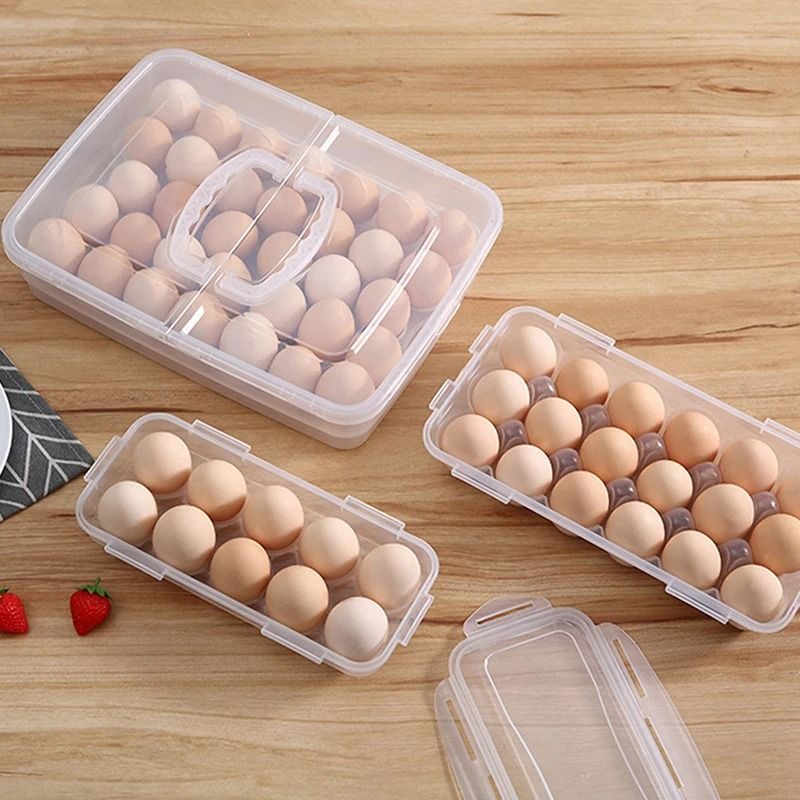 Egg Storage Box with Lid for Refrigerator Organization in Multiple Grid Options