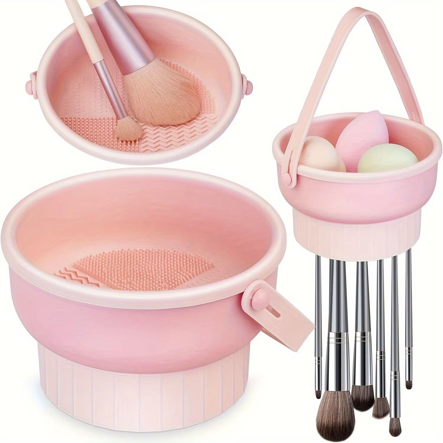 CleanEase 3-in-1 Silicone Makeup Brush Cleaner Mat & Drying Rack – All-in-One Beauty Brush Care Kit