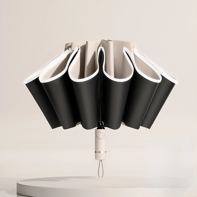 Windproof Reverse Folding Umbrella with UV Protection & Reflective Stripe