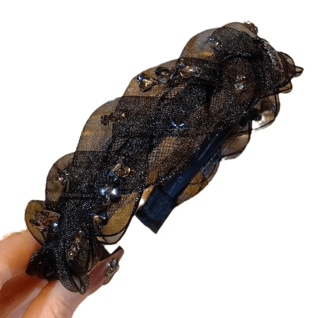 Elegant Black Gauze Rhinestone Headband