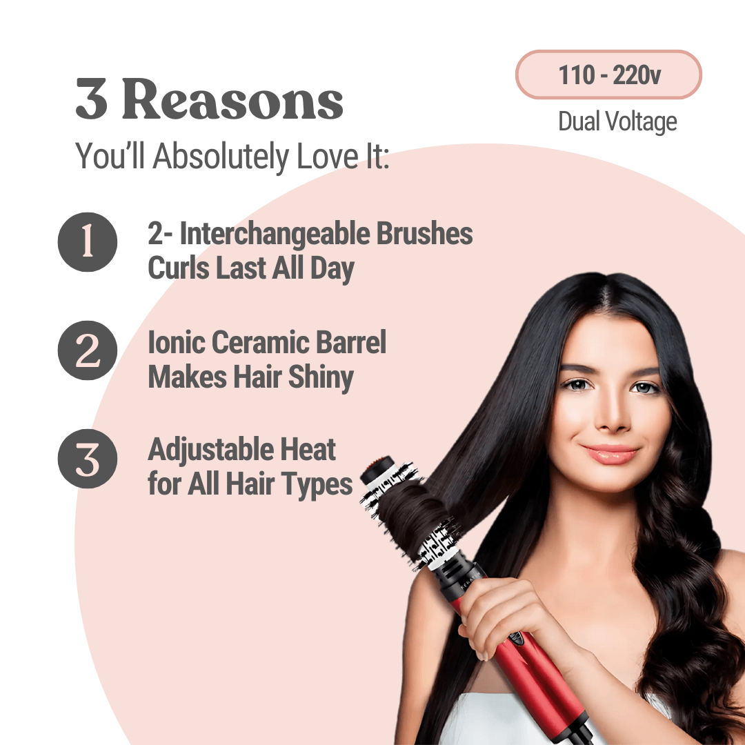 2-in-1 Hot Air Styler and Rotating Hair Dryer, Electric Blow Dryer with Anti-Scald Bristles, Ceramic Barrel