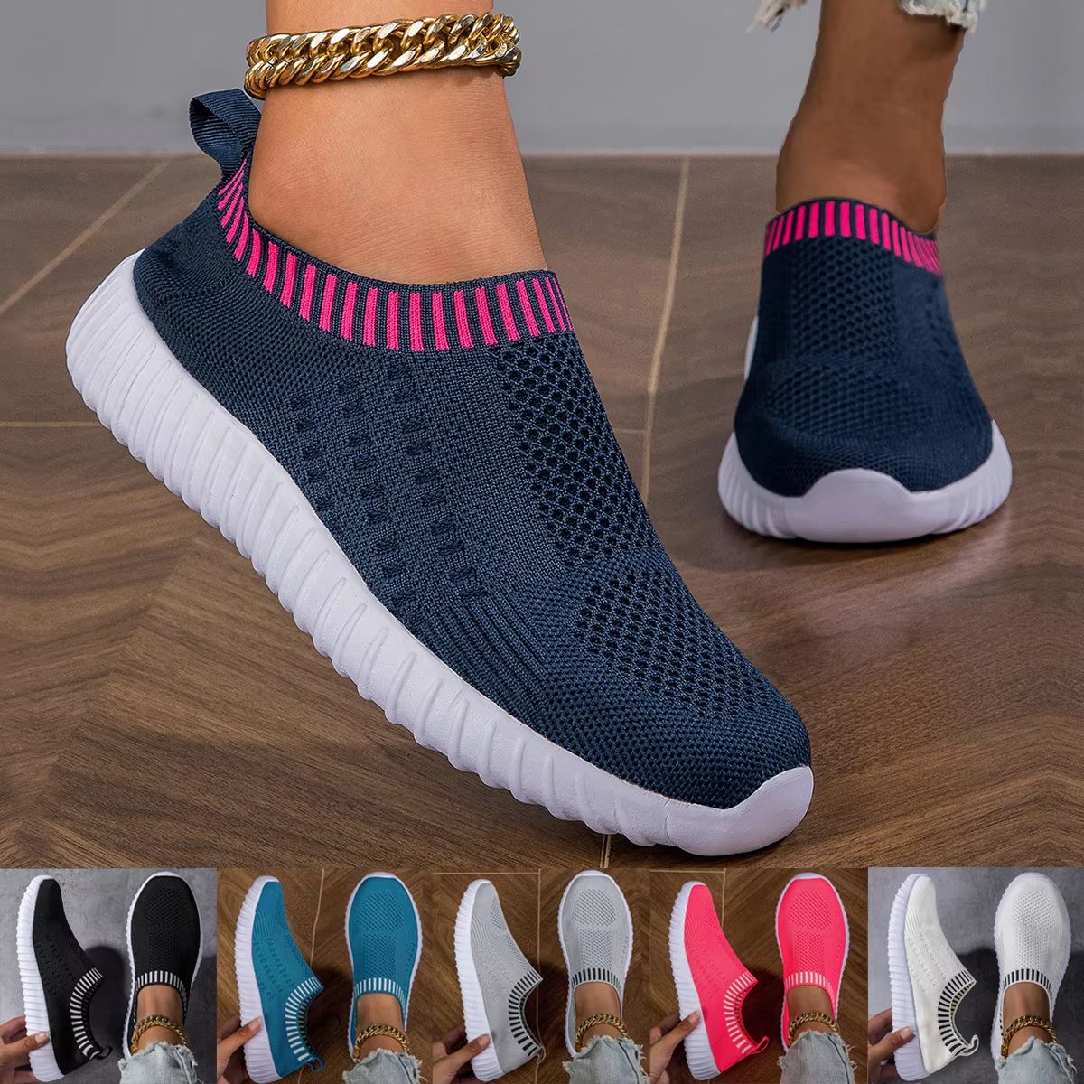Women's Breathable Knit Sneakers Lightweight Mesh Casual Lace Up Shoes