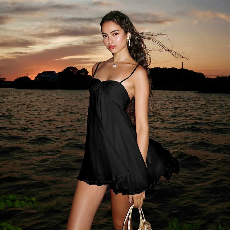 Chiffon Strapless Backless Sexy A-line Dress Women, Spaghetti Strap Party Bodycon Mini Summer Dress