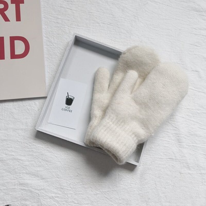 Winter Women Soft Cashmere Mittens Gloves with Imitation Rabbit Fur