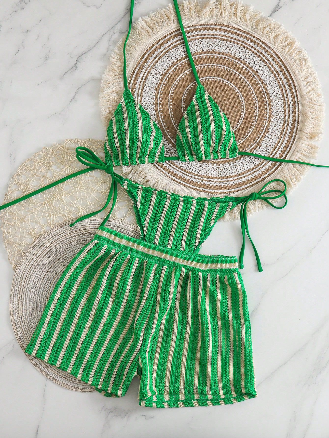 Mesh Tie Up Bikini Set with High Cut Bottoms