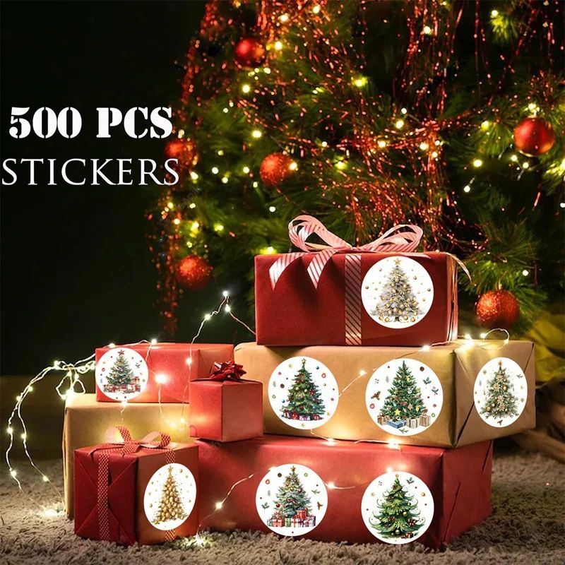 Merry Christmas Tree Sticker Roll 500pcs