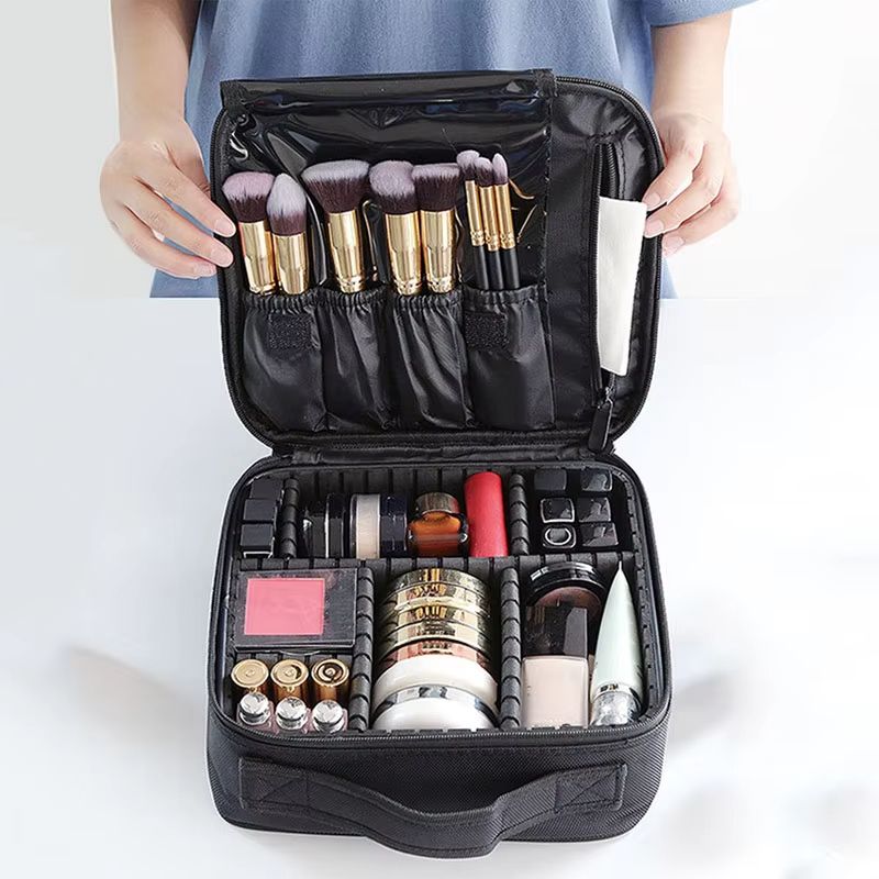 Waterproof Travel Makeup Bag – Professional Cosmetic Case with Brush Storage and Embroidery Design