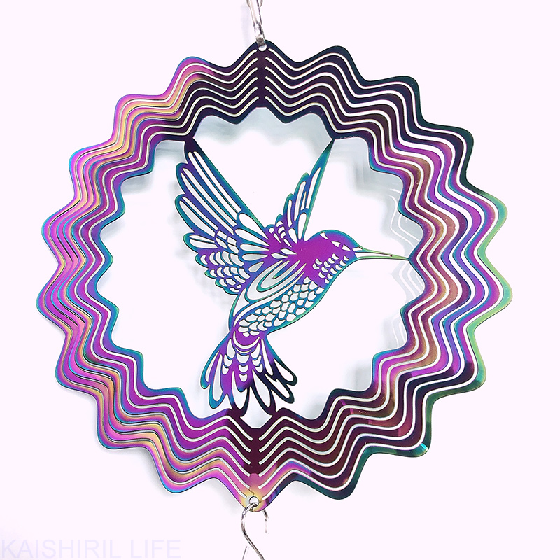 Birds Wind Spinner Hummingbird Wind Chimes Crystal Sun Catcher, Stained Glass Pendant for Garden and Home Decoration