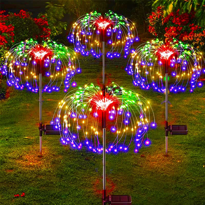 LED Solar Firework Lights Outdoor Waterproof Dandelion Lawn Lamp for Garden Landscape Decor