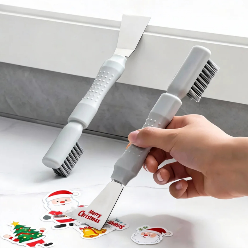 Ultimate 2-in-1 Scraper Tool with Brush, Christmas Sticker Remover & Range Hood Grease Cleaner