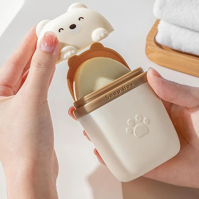 Cartoon Bear Portable Soap Dish – Waterproof Sealed Travel Storage Box