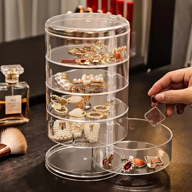 Transparent Organizer Box, Dust Proof, Waterproof, Large Capacity, Rotatable Jewelry and Cosmetics Storage Box