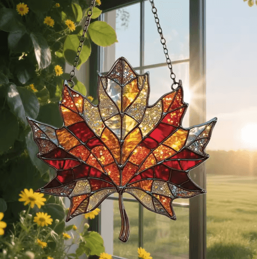 Acrylic Maple Leaf Light Catcher – Autumn Thanksgiving Door & Window Hanging Decor
