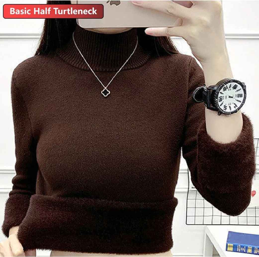 Elegant Thicken Velvet-Lined Turtleneck Sweater – Slim Knit Pullover & Warm Winter Jumper