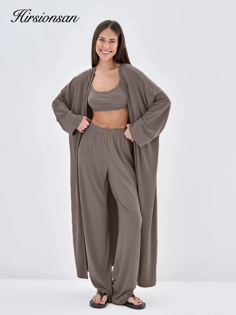 Hirsionsan Women's Modal 3-Piece Lounge Set – Loose Cardigan, Vest & High-Waist Pants Casual Outfit