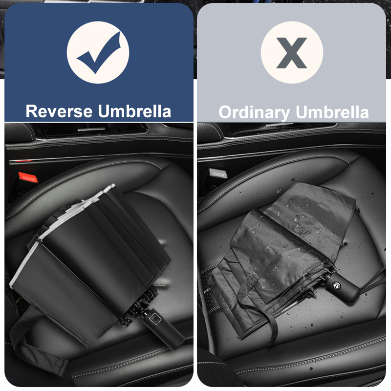 Windproof Reverse Folding Umbrella with UV Protection & Reflective Stripe