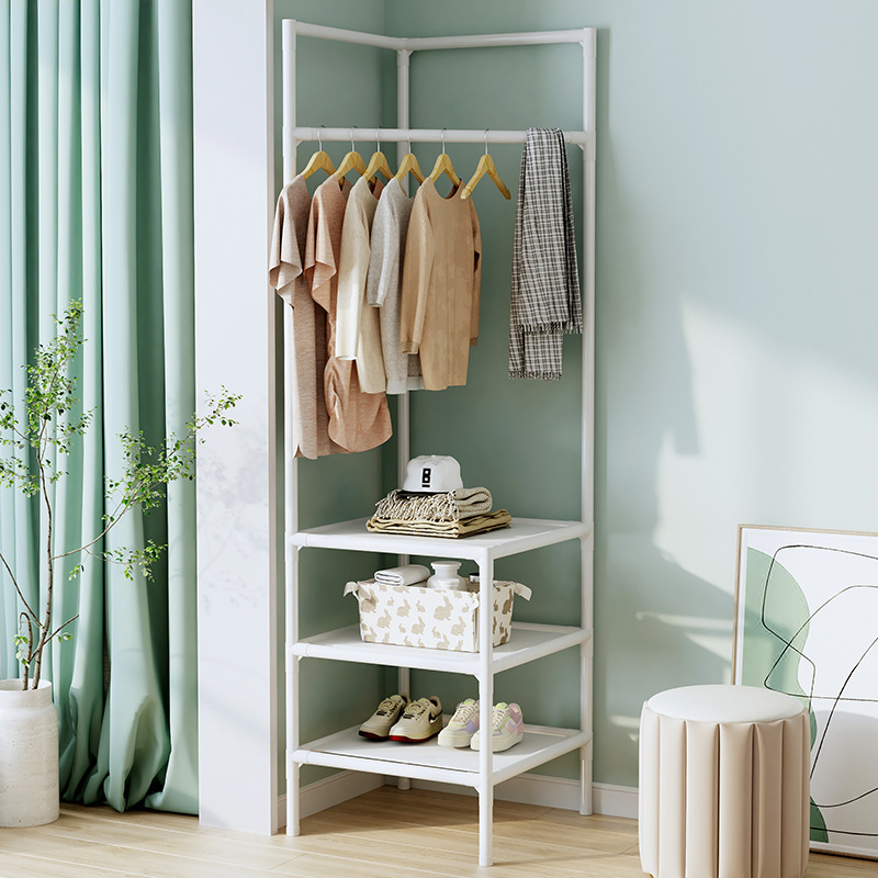 Multifunction Corner Coat Hat Rack, Metal Clothing Storage Shelf, Removable Detachable Floor Standing Hanger