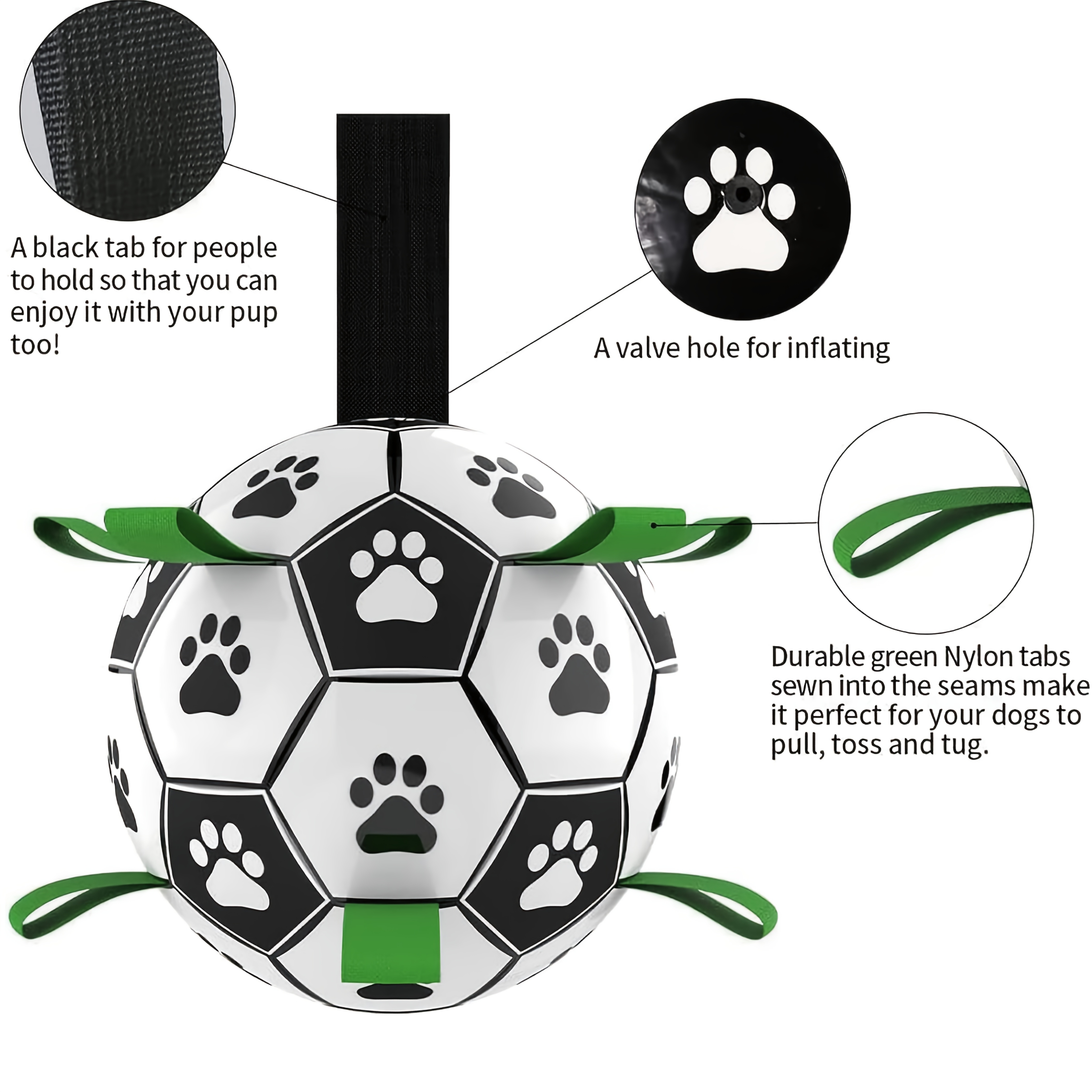 Damaly Interactive Dog Soccer Toy with Grip Ring, Durable Water Ball for Chasing & Playing, No Battery Needed