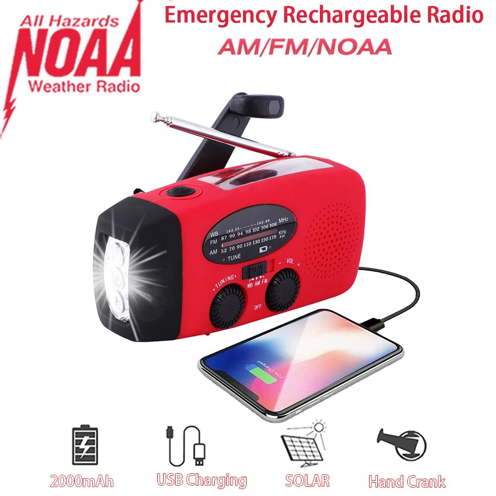 2000mAh Solar Emergency Radio Flashlight for Camping and Power Outages