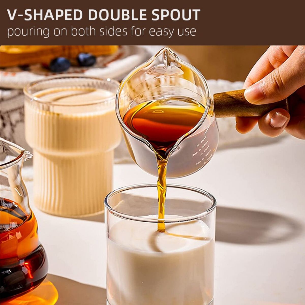 Glass Espresso Measuring Cup, Double/Single Mouth Glass Milk Jug, with Handle, Glass Scale Measuring Mugs