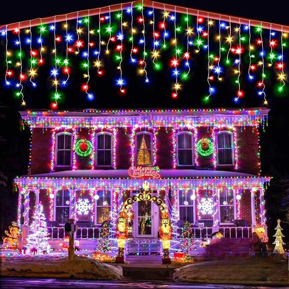 11.5ft / 24.6ft Solar Icicle Curtain Lights Waterproof LED Outdoor Eaves String Lights