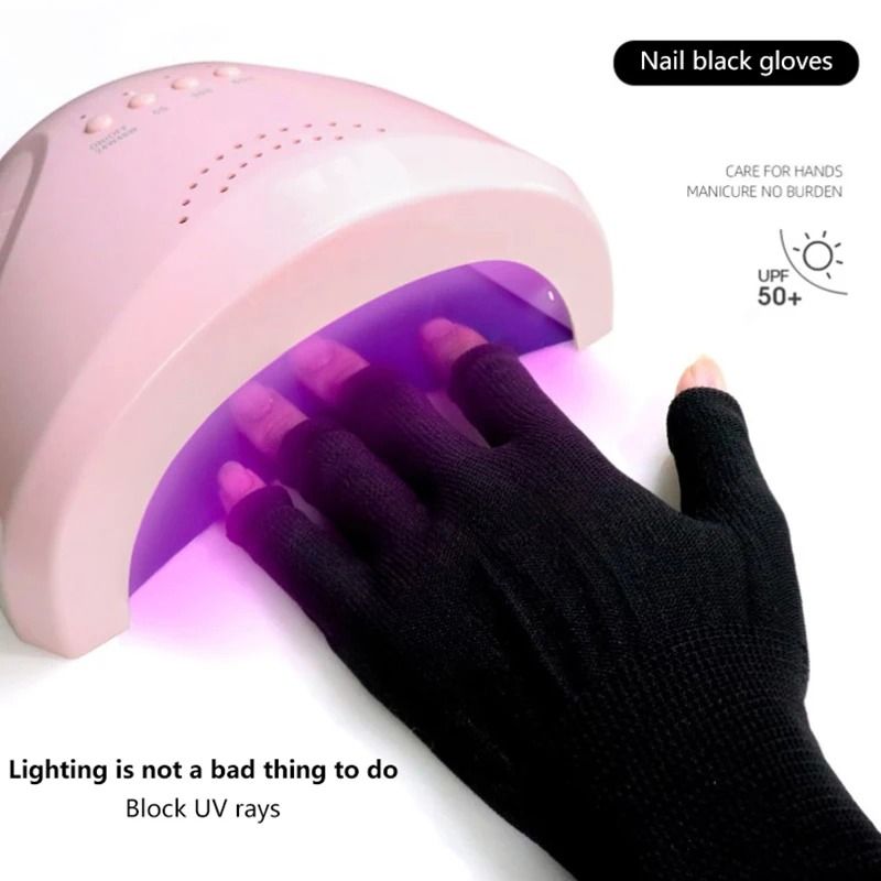 Anti UV Black Thin Nail Gloves for Gel Protection and Manicure Use