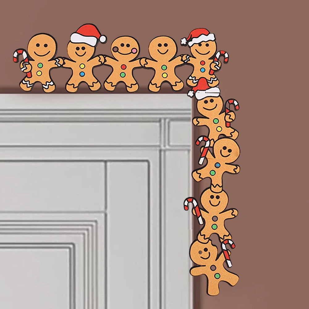 Christmas Door Gingerbread Man, Wooden Corner Decoration, Santa Hats and Cane, Festive Home Xmas Party Decor