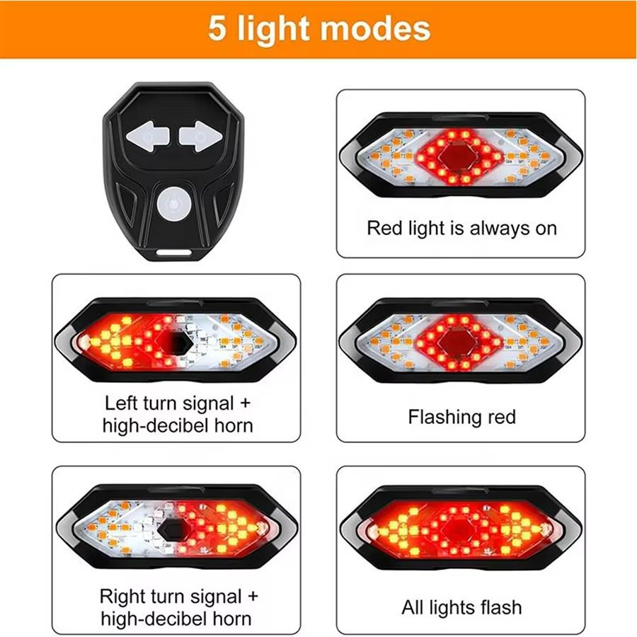Wireless Bike Turn Signal Tail Light with Remote Control – USB Rechargeable LED Safety Lamp