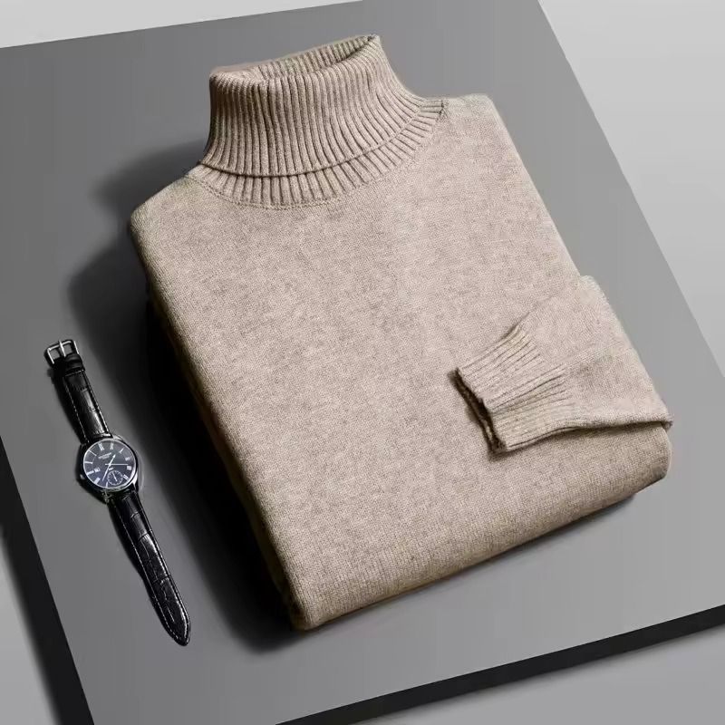 Mens Slim Fit Knitted Turtleneck Sweater with Long Sleeves and Anti-Pilling Fabric