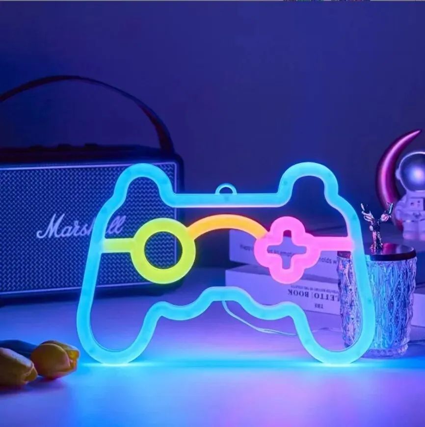 USB LED Neon Game Controller Wall Light – Gaming Room Decorative Lamp