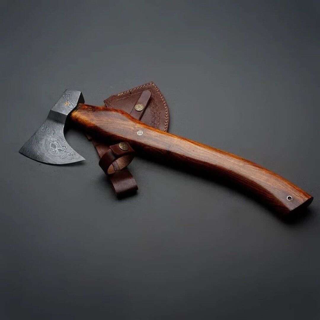 CUSTOM HAND FORGED DAMASCUS STEEL VIKING BEARDED CAMPING HATCHET TOMAHAWK AXE