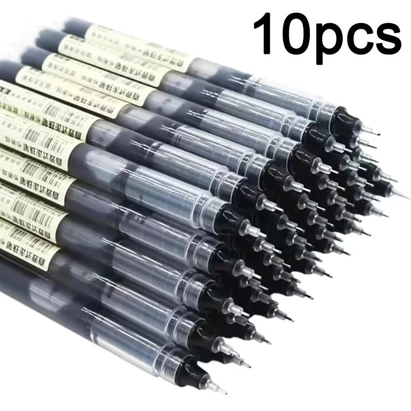 10-Piece Straight Liquid Needle-Tip Gel Pen Set – 0.5mm High-Performance Precision Writing Tools for School & Office