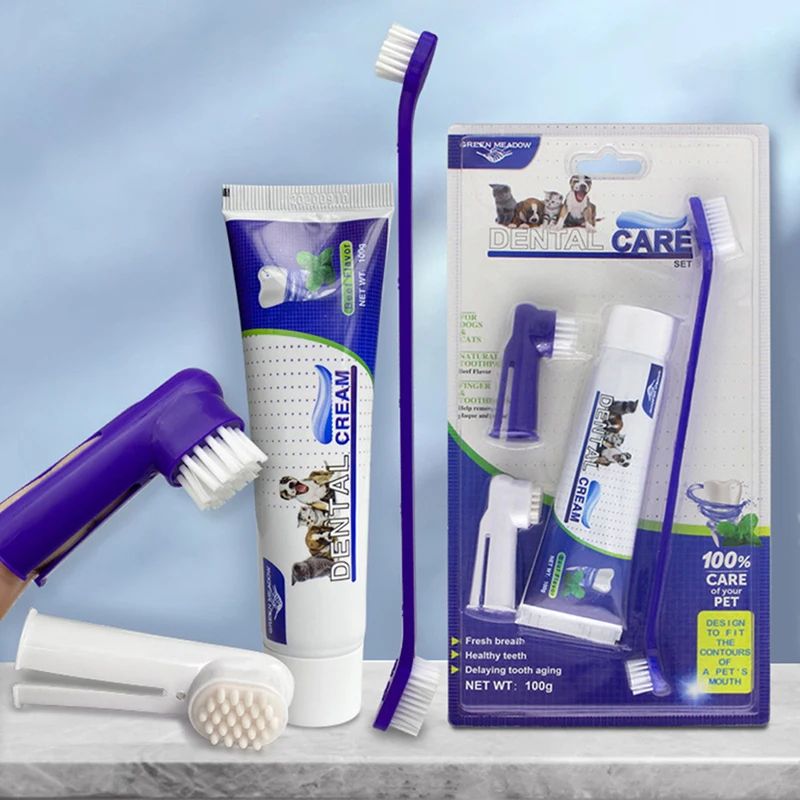 Dog Dental Care Kit Toothpaste Toothbrush And Finger Brush Set