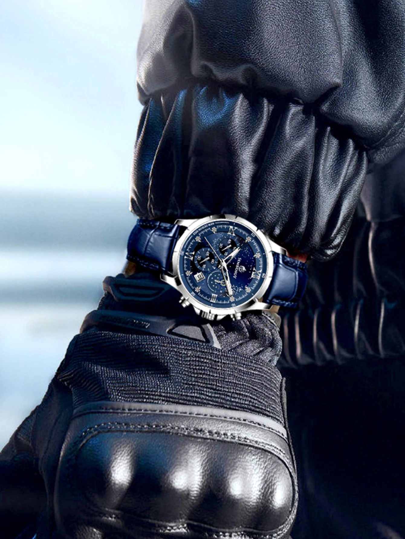 Mens Six-Needle Quartz Watch with Calendar & Night Light