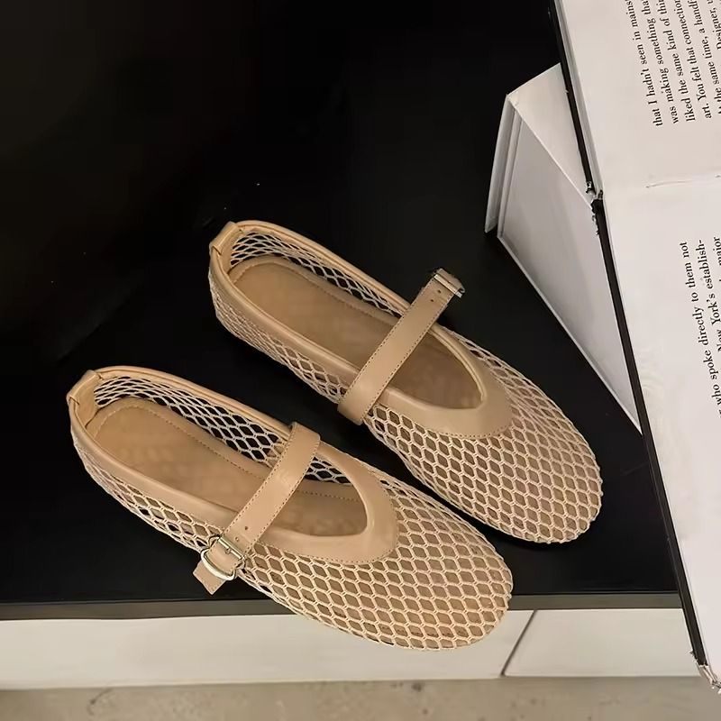 Cut Out Mary Jane Flats Women Round Toe Breathable Fishnet Summer Shoes