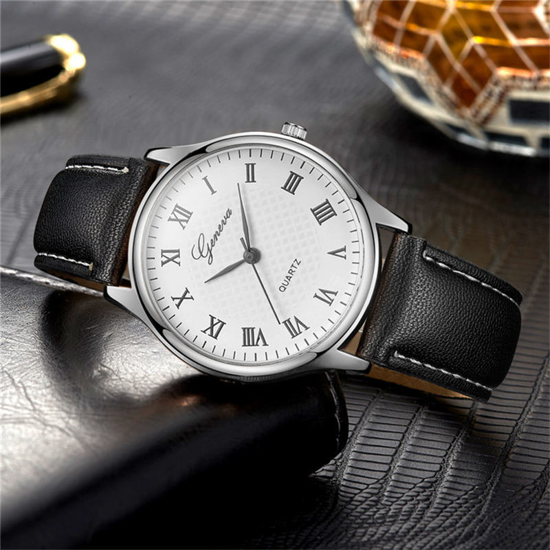 Geneva Unisex Leather Watch Quartz Wristwatch Minimalist Casual Dress Watch