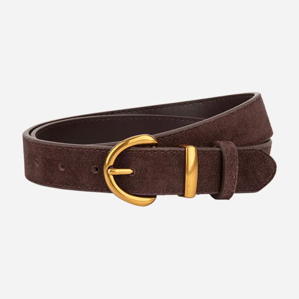 Genuine Leather Suede Women's Belt with Alloy Pin Buckle Retro Luxury Design