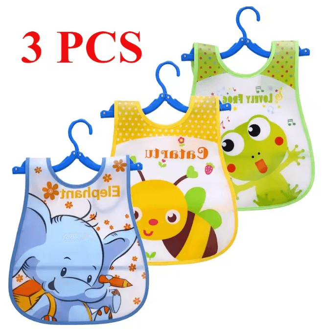 SplashGuard Waterproof Baby Bibs 3 Pack Sleeveless Cartoon Feeding Aprons